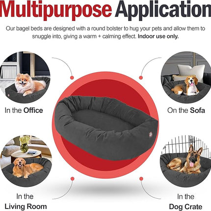 Majestic Pet 24 Inch Suede Calming Dog Bed Washable 24x19x7 (Inch) – Cozy Soft Round Donut Dog Bed with Spine Support for Dogs to Rest Their Head - Pet Bed Small – Gray (2025)