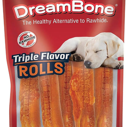 DreamBone Triple Flavor Rolls 6 Count, Rawhide-Free Chews for Dogs