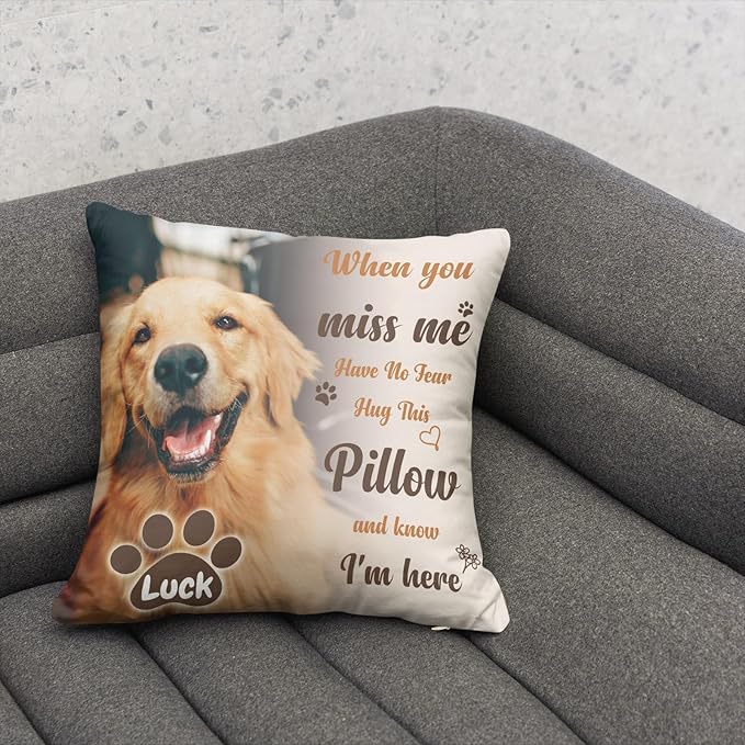 Custom Pet Memorial Throw Pillow with Photo, Personalized Sympathy Gifts for Dog Cat Loss, Pet Memorial Gifts for Pet Loss, Birthday, Christmas, (16x16 Inch)