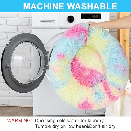 Dog Calming Beds for Small Medium Large Dogs - Round Donut Washable Puppy Dog Bed, Anti-Slip Faux Fur Fluffy Donut Cuddle Anxiety Cat Pet Bed(36'' Color)
