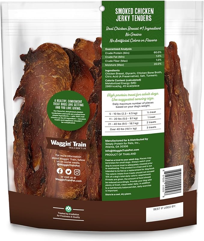 Waggin' Train Smoked Chicken Jerky Tenders with Turmeric and Bone Broth for Dogs - 24 oz. Pouch - Grain Free, High Protein, Limited Ingredient Dog Treat
