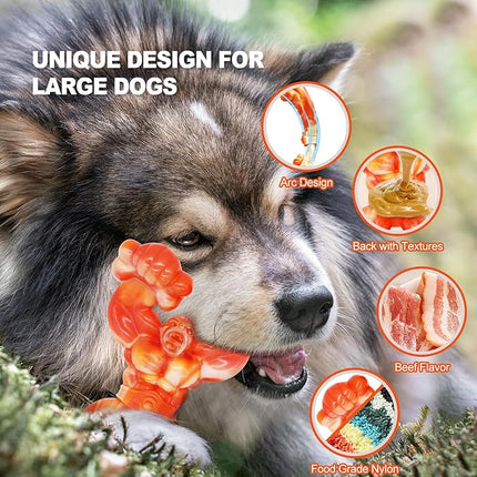 WinTour Indestructible Dog Toys for Large Dogs Aggressive Chewers, Tough Dog Toys for Aggressive Chewers Large Breed, Durable, Heavy Duty Chew Bone, Bacon Flavor