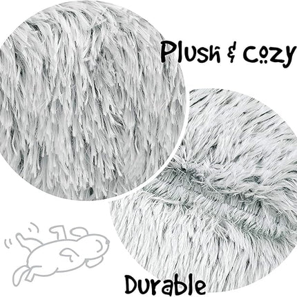 Friends Forever Donut Dog Bed Faux Fur Fluffy Calming Sofa For Small Dogs, Soft & Plush Anti Anxiety Pet Couch For Dogs, Machine Washable Coco Pet Bed with Non-Slip Bottom, 23"x23"x6" Ivory