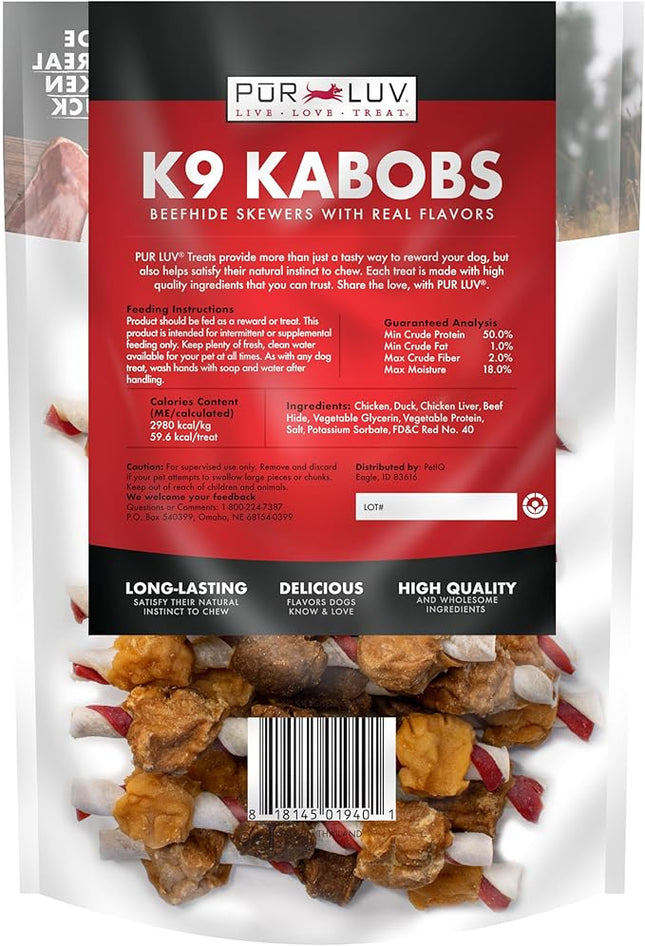 Pur Luv Dog Treats, K9 Kabobs Made with Real Chicken, Duck, and Sweet Potato, 12 Ounces, Dog Snacks, Healthy, Easily Digestible, Long-Lasting, High Protein Treat, Satisfies Urge to Chew
