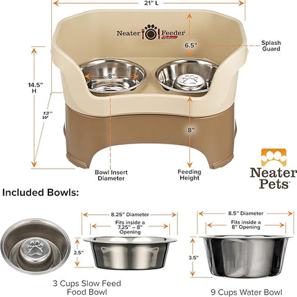 Neater Feeder Deluxe Mess Proof Dog Bowls Elevated for Large Breeds – Made in USA – No Spill Raised Slow Feeder Elevated Dog Bowl Stand, Stainless Steel Food and Water Bowl Set, Cappuccino