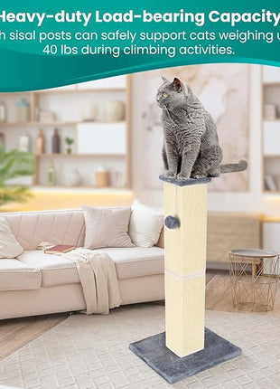 Cat Scratching Post 32 Inch for Indoor Large Cats and Kitten, Nature Sisal Tall Cat Scratch Post, Sisal Cat Scratcher Improve Cat's Scratching Habits and Protect Your Furniture, Grey