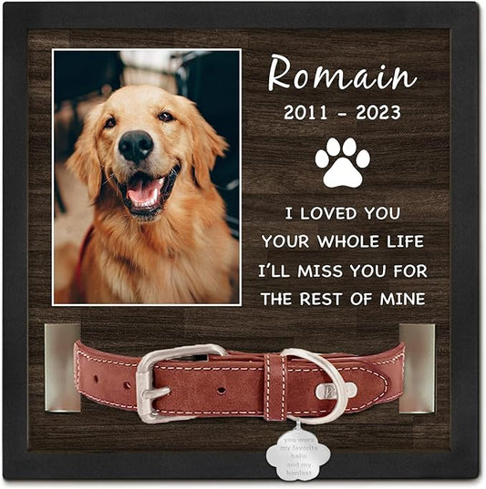 Personalized Pet Picture Frame Memorial Gifts for Loss of Dog- Fits 3 Collar Lengths, in Memory of Dog Passing Away Sympathy Gifts, Cat Memorial