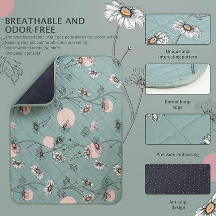 IEUUMLER Washable Pee Pads for Dogs Extra Large 71" x 71", 1 Pack Non-Slip & Waterproof Whelping Pad, Reusable Puppy Potty Training Pad for Playpen EU007 (Green Daisy, 71"X71"-1pcs)