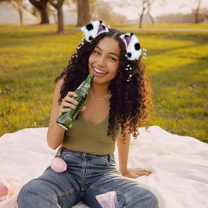 Beviliu Animals Ear Realistic Dalmatian Dog Ears Headband Fluffy Cat Bunny Pig Hairband Halloween Christmas Costume for Washing Makeup Cosplay Party