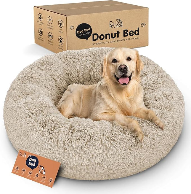 Donut Dog Bed - Premium Comfort for Anxiety Relief - Fluffy & Calming Design with Ultra-Plush Support | Cozy Round Dog Bed with Super Soft Circle Style (Beige, X-Large)