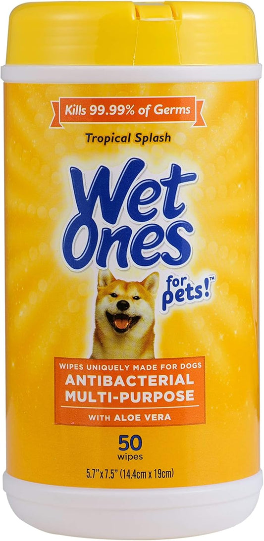 Wet Ones for Pets Multi-Purpose Dog Wipes With Aloe Vera | Dog Wipes For All Dogs in Tropical Splash, Wet Ones Wipes for Paws & All Purpose | 50 Ct Cannister Dog Wipes