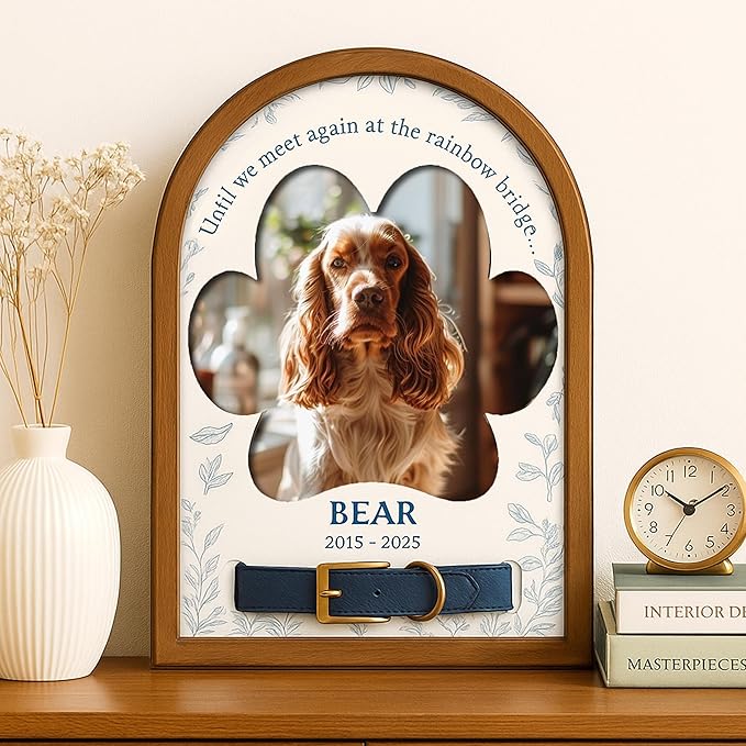 Nazenti Personalized Dog Memorial Gifts, Loss Of Dog Sympathy Gift, Pet Bereavement Collar Frame, Custom Cat Memorial with Photo, Loss Sympathy Gift for Cat, Pet Remembrance Picture Frame