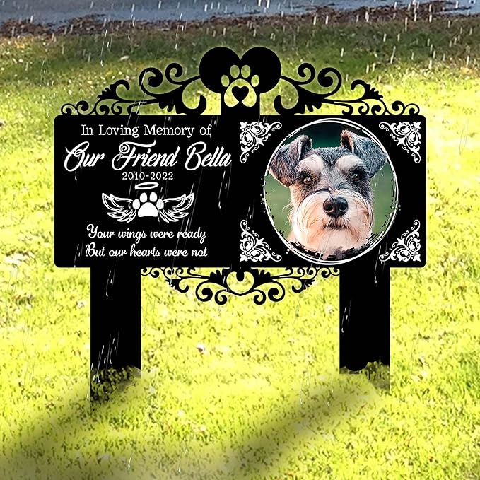 Custom Pet Grave Markers Dog | Custom Pet Headstones for Dogs | Best Memorial Gifts to Tribute Your 4-Legged Companions | Personalized Grave Marker for Furry Friends with Round Photo Frame