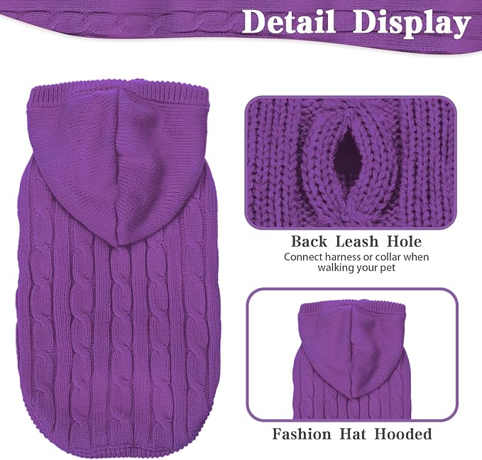 PUPTECK Winter Dog Cat Sweater Coat - Soft Cold Weather Clothes Knitwear for Kitties & Small Dogs Indoor Outdoor Walking Warm, Knitted Classic for Doggies Kitties Girls Boys, Purple L