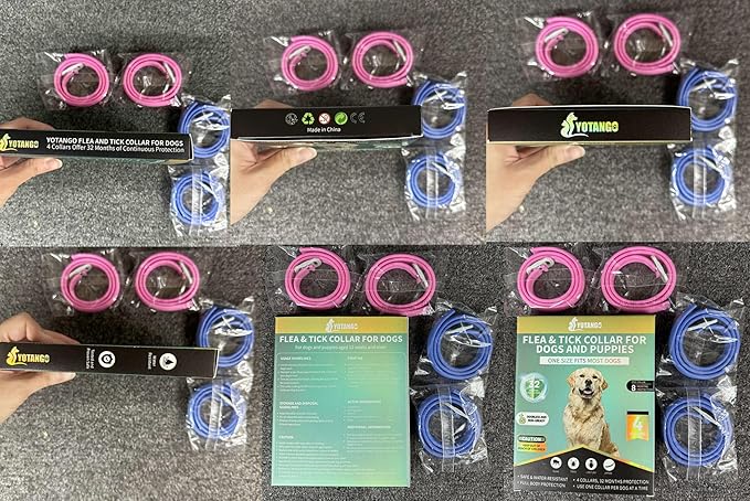 YOTANGO 4 Pack Flea Collar for Dogs, Dog Flea Collar Waterproof, 32 Months Prevention, Dog Fleas and Tick Treatment, Adjustable Fleas and Tick Protection for Dogs Puppy(Blue & Pink)
