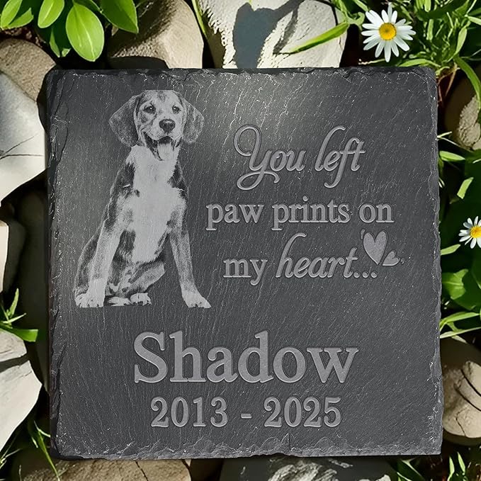 Pet Memorial Stone, Dog Memorial Stone, Dog Memorial Gifts for Loss of Dog, Pet Memorial Gifts, Loss of Pet Sympathy Gift, in Loving Memory Pet - Left Paw Prints on My Heart - Square