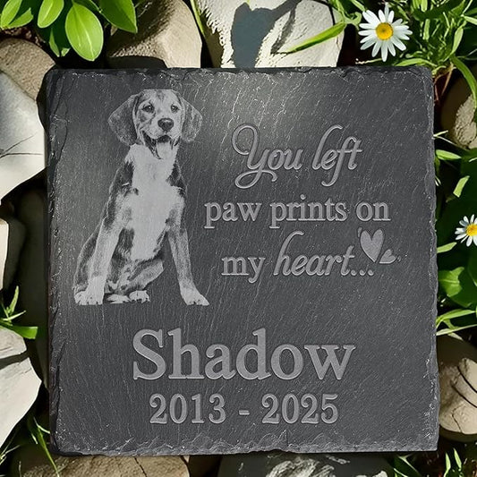 Pet Memorial Stone, Dog Memorial Stone, Dog Memorial Gifts for Loss of Dog, Pet Memorial Gifts, Loss of Pet Sympathy Gift, in Loving Memory Pet - Left Paw Prints on My Heart - Square