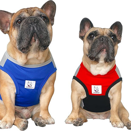 iChoue 2pcs French Bulldog Summer Cooling Shirt for Dogs UV Sun Protection Vest Sleeveless Breathable Tank Top English Pug Blue Grey Red Grey - Large