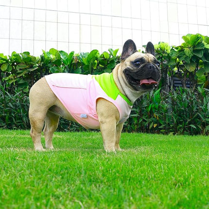 iChoue 2pcs French Bulldog Summer Cooling Shirt for Dogs UV Sun Protection Vest Sleeveless Breathable Tank Top English Pug Pink Green Red Grey - Medium
