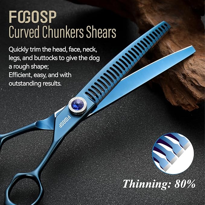 Professional Curved Chunkers Dog Grooming Scissors 7'' Curved Comb Thinning Shears for Dogs Pet 27 Teeth Japan VG10 Sharp and Smooth(7 Curve Chunker, Blue)