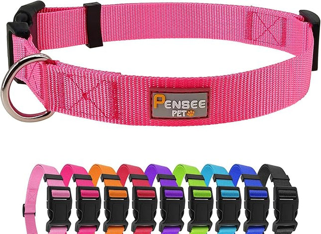 Dog Collar Hot Pink Basic Dog Collars with Breathable Quick Release Nylon Pet Collar for Puppy Small Medium Large Dogs Girl