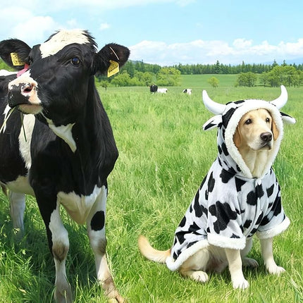 FLAdorepet Halloween Dog Cow Costume Outfits for Small Medium Large Dog Winter Fleece Puppy Jacket Coat Hoodie Funny Dog Clothes Golden Retriever (XXL, White)