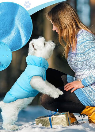 Winter Warm Dog Jacket for Small Medium Dogs Cat Cold Weather Coats with Harness Paded Dogs Fleece Vest Waterproof Windproof Dog Snow Jacket Pet Puppy Clothes (Blue,XS)