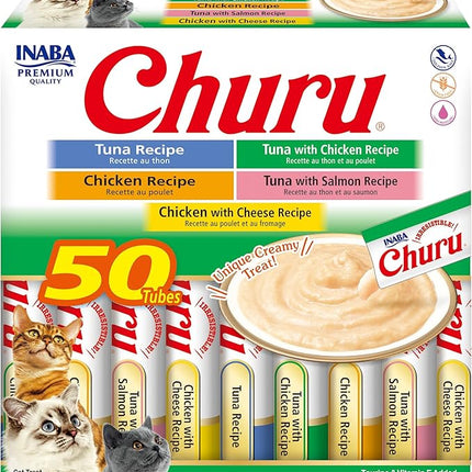 INABA Churu Cat Treats, Grain-Free, Creamy Purée Cat Treat/Topper, Tuna & Chicken Variety