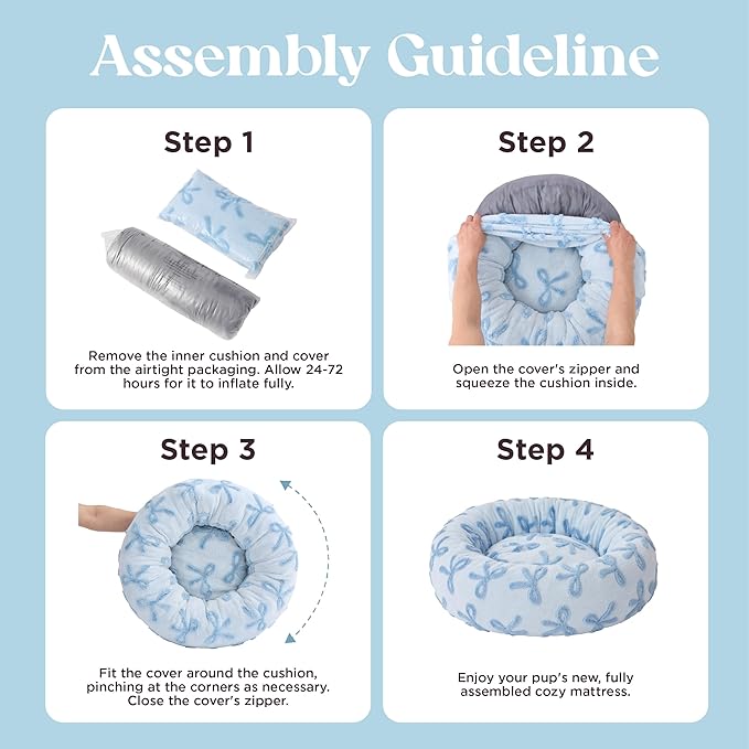 LE SURE Donut Medium Dog Bed - Round Cat Beds for Indoor Cats Calming Pet Beds, Cute Modern Beds with Jacquard Shaggy Plush & Anti Slip Bottom, 30 Inch, Ice Melt