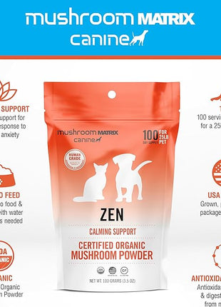 Om Mushroom Matrix Pet - Canine | Zen Matrix Mushroom Blend | USA Grown Human-Grade Organic Mushroom Powder Pet Supplement | Calming Soothing Support for Dogs & Cats | 100 Grams, 3.5 oz