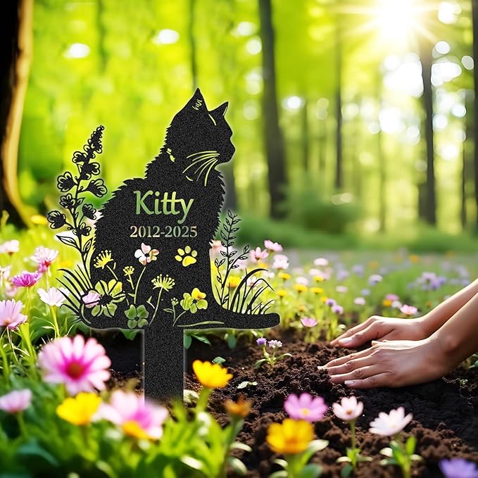Personalized Pet Graves Marker Cat, Metal Memorial Plaques for Outdoor Graveyard Garden Yard, Custom Waterproof Pet Headstone with Name & Date, Cat Memorial Gifts for Loss of Cat Color03