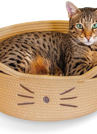 Catstages Bed & Basket Retreat 2-in-1 Cat Bed with Removable Cushion, Plush Cotton Rope, Tan, 15 in – Versatile Pet Bed and Toy Storage Basket