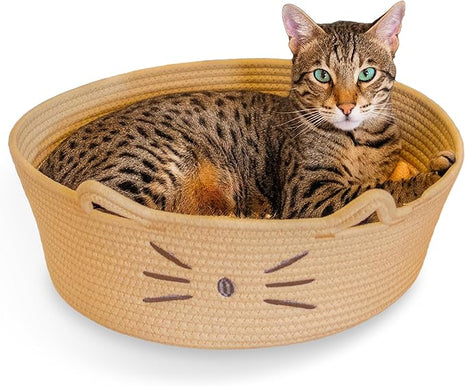 Catstages Bed & Basket Retreat 2-in-1 Cat Bed with Removable Cushion, Plush Cotton Rope, Tan, 15 in – Versatile Pet Bed and Toy Storage Basket