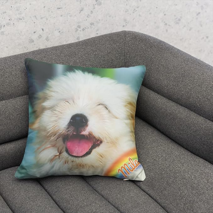 Custom Pet Memorial Throw Pillow with Photo, Personalized Sympathy Gifts for Dog Cat Loss, Pet Memorial Gifts for Pet Loss, Birthday, Christmas, (16x16 Inch)