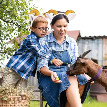 Beviliu Goat Ears Headband with Ram Horns, Animals Ears and Horns Headband, Sheep Ears Custome Lamb Ears Headwear for Halloween Christmas Birthday Party Theme Cosplay, 10Pack