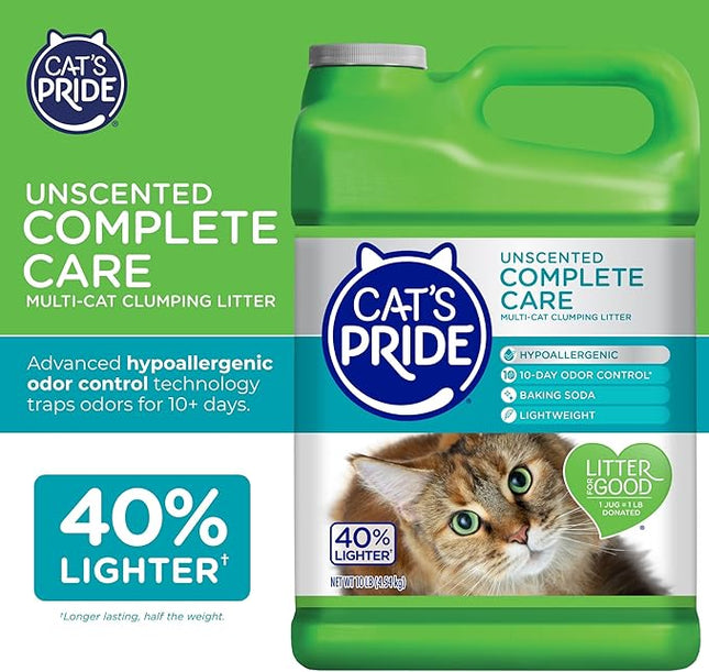 Cat's Pride Premium Lightweight Clumping Litter: Complete Care - Up to 10 Days of Powerful Odor Control - Hypoallergenic - Multi-Cat, Unscented, 10 Pounds