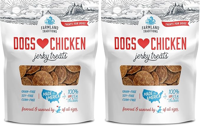 Farmland Traditions Dogs Love Chicken Jerky Dog Treats with Only 3 Ingredients and No Fillers, 1 Pound Bag (Pack of 2)