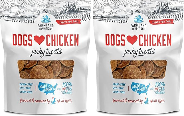 Farmland Traditions Dogs Love Chicken Jerky Dog Treats with Only 3 Ingredients and No Fillers, 1 Pound Bag (Pack of 2)