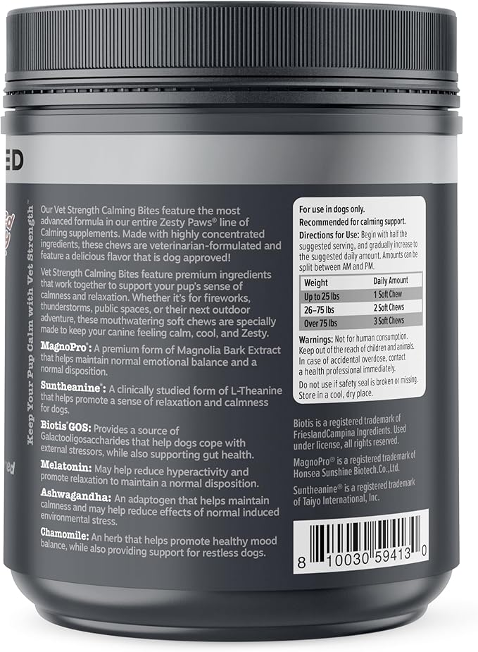 Zesty Paws Vet Strength Calming Chews for Dogs - for Everyday Stress, Relaxation, Composure, and Separation Smoked Turkey 90 Count