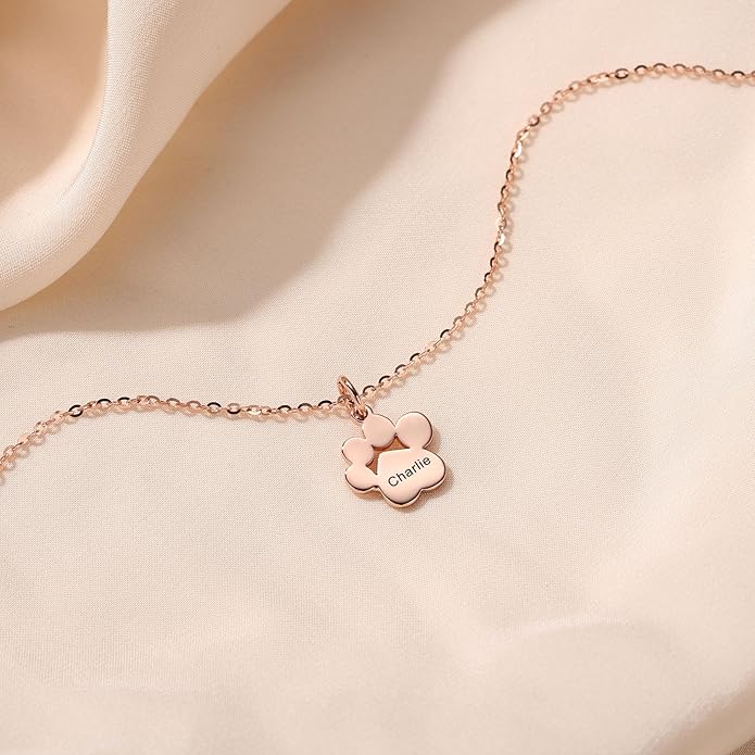 MeMeDIY Personalized Paw Print Necklace for Women Engraved Name Dog Paw Necklace Stainless Steel/925 Sterling Silver Paw Necklace Pet Memorial Necklace 1-4 Cat Paw Print Necklace