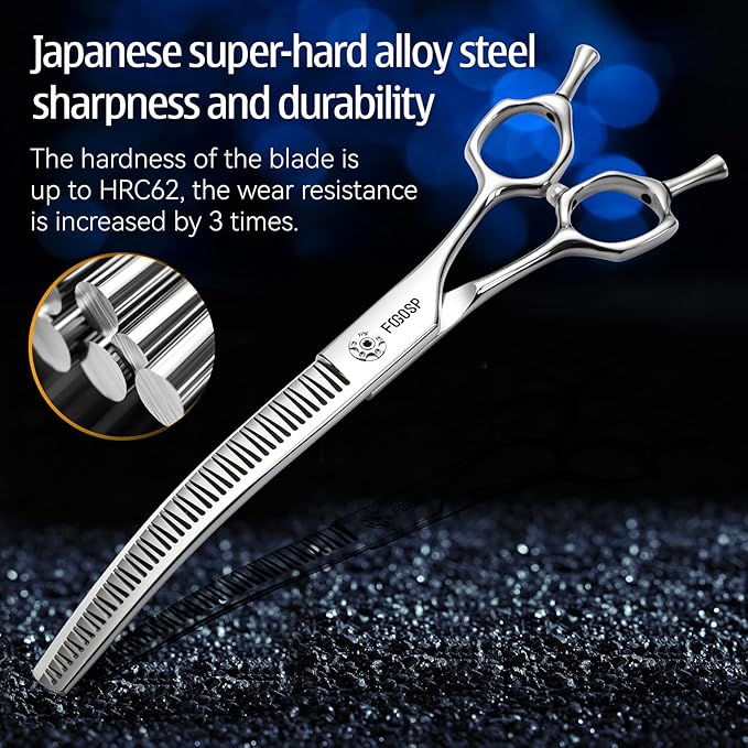 Professional 3D Curved Chunkers Dog Grooming Scissors 7.5 in Magic Thinning Shears for Dogs Pet Cat Light Cutting Feel No Marks Only Fluffy Natural 70% Thinning Rate Japan Alloy Steel(7.5,3D)