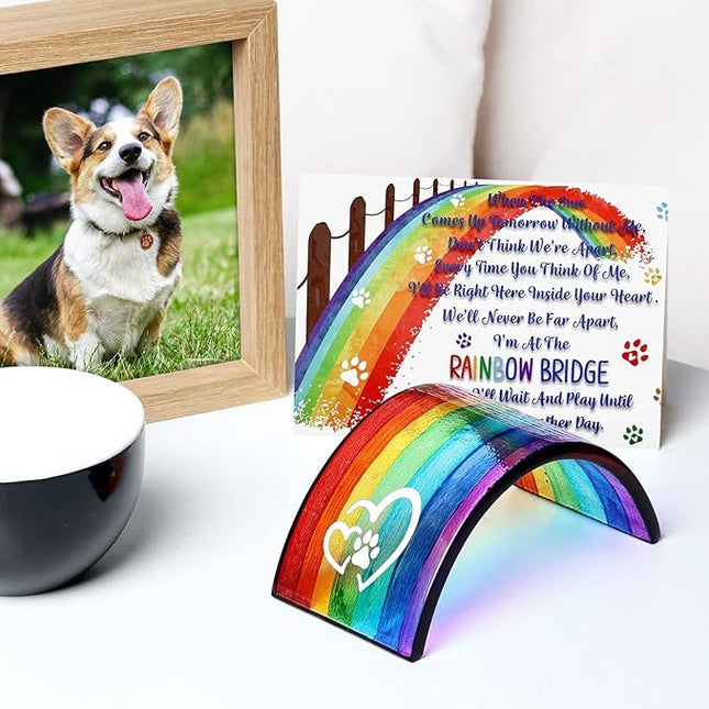 Huray Rayho Rainbow Bridge Fused Glass 3D Colorful Bridge with Sympathy Card Memorial Gift for Dog Cat Guinea Pig Lover Pet Lost Present Sorry Gift Set of 2