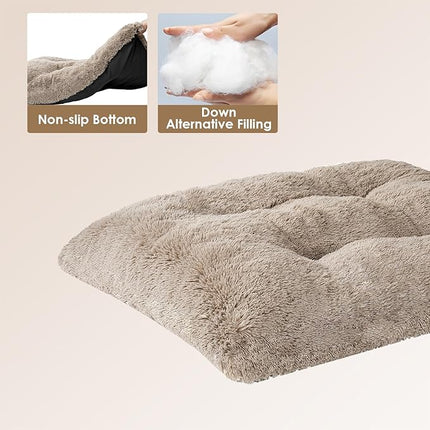 EHEYCIGA Fluffy Dog Crate Bed for Medium Dogs, Plush Faux Fur Pet Crate Pad, Calming Anti Anxiety Medium Pet Bed, Washable Soft Warm Dog Mat with Non-Slip Bottom, Taupe