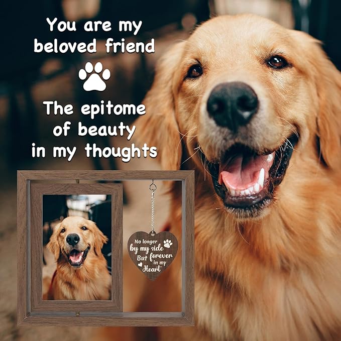 Pet Memorial Gifts for Loss of Dog, 4x6 Rotating Wooden Picture Frame, Loss of Dog Sympathy Gift- Pet Bereavement Remembrance Gifts