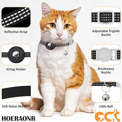 Apple AirTag Cat Collar, GPS Tracker with Reflective Breakaway Holder and Bell, Lightweight for Cats (Black/Gray)