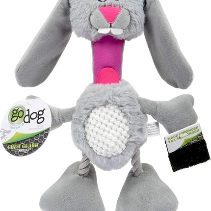 goDog Multi Tugs Rabbit Squeaky Plush & Rope Dog Toy, Chew Guard Technology - Gray, Small