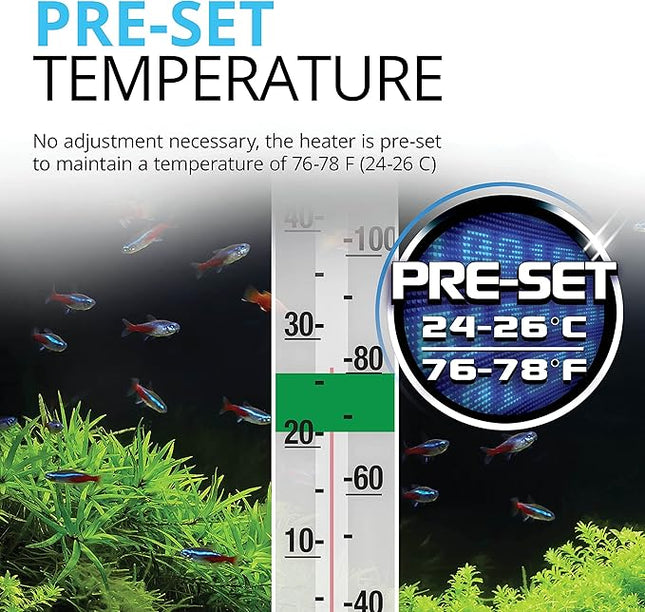 Fluval P50 Submersible Aquarium Heater – 50W, Preset 76-78°F for Freshwater & Saltwater Tanks up to 15 Gal, Shatterproof, Fully Submersible, LED Indicator, Durable & Safe Fish Tank Heater