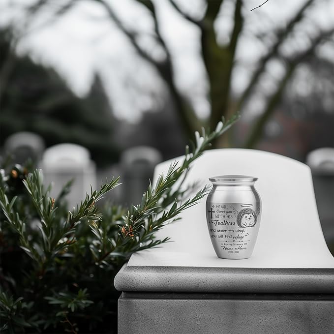 Artsy Woodsy Personalized Hedgehog Pet Memorial Cremation Mini Urn, Decorative Keepsake Small Urns for Ashes 2.56 inch, Remembrance Gifts for Pet Lovers in Loving Memory (06, 2.56x1.77)