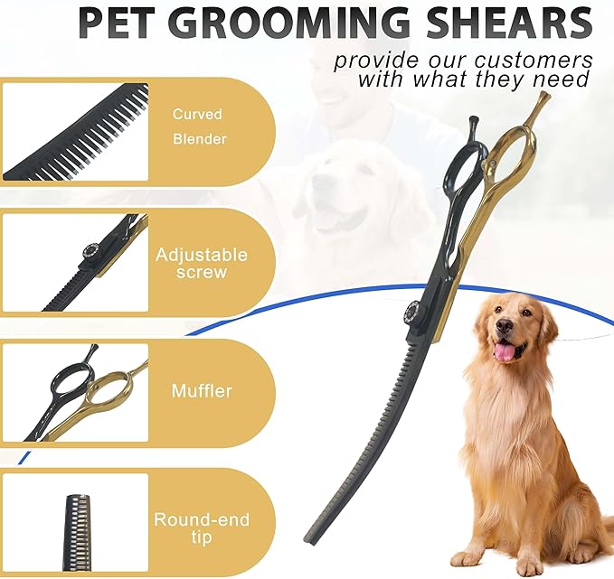 7" Curved Thinner Dog Scissor, Curved Blender Scissors, 40 Teeth, 30% Thinning Rate, Professional Pet Shear for Groomer, Ergonomic Dog Grooming Scissor, Dogs Shear for Grooming