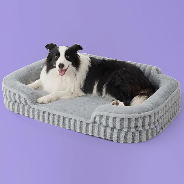 LE SURE Cute Dog Beds for Extra Large Dogs, Orthopedic Waterproof XL Pet Bed with Sides, High Back Non-Slip and Egg-Crate Foam Big Dog Couch Sofa with Washable Removable Cover, Grey